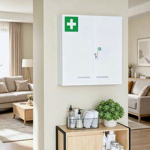 Armoire à pharmacie en acier à double porte, armoire à pharmacie murale blanche avec revêtement en poudre et charnières piano pour la maison - Product Image 1