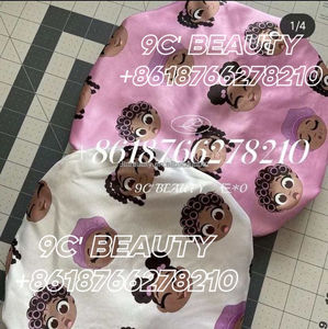 Vente en gros de bonnets pour bébés filles en satin double couche personnalisés avec des personnages de dessins animés pour les filles de 2 à 6 ans - Product Image 6