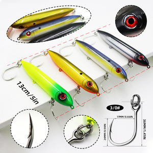 KOMCAMCIS Nouveau LE-001 Leurre flottant réaliste de type crayon de 5 pouces avec hameçon 8095 pour la pêche au <span class=keywords><strong>silure</strong></span> et au black-bass en eau douce et salée - Product Image 2