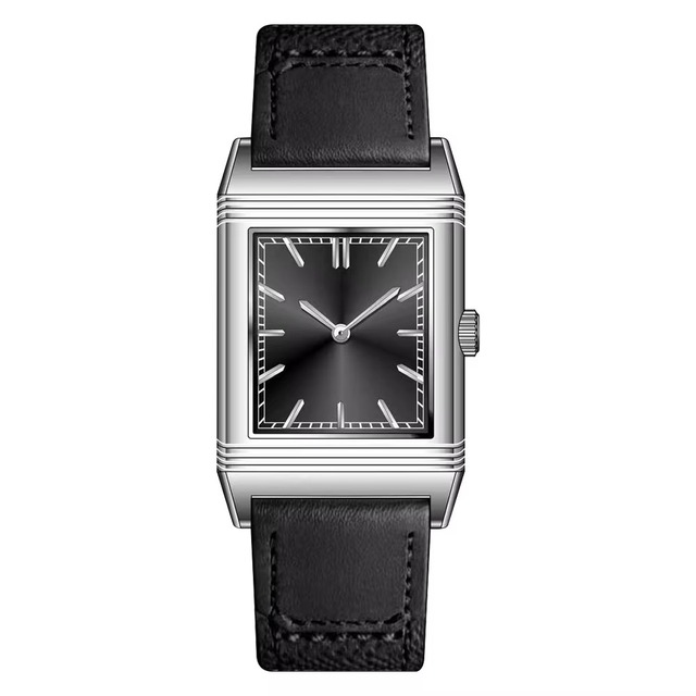 2025 Sport Square Reversal Charm Women's Unisex Watch Brown Genuine Leather Strap Sapphire Crystal Pointer Stainless Steel Case