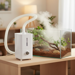 เครื่องเพิ่มความชื้นในอากาศแบบพ่นหมอกเย็นสำหรับสัตว์เลื้อยคลาน เครื่องเพิ่มความชื้นในอากาศที่ดีที่สุดสำหรับโรงแรมและครัวเรือน ทำจากพลาสติก พร้อมสายยาง - Product Image 1