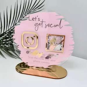 Letrero Comercial de Acrílico y Metal con Logotipo Personalizado en Dorado, Exhibición para Tienda, Contacto Social en <span class=keywords><strong>Instagram</strong></span> y <span class=keywords><strong>Facebook</strong></span>, Apertura de Nueva Tienda - Product Image 3