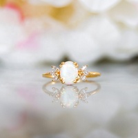 Bague LYBURCHI en alliage de laiton plaqué or 14K/18K, délicate, avec opale synthétique ovale arc-en-ciel, feuille marquise et zircon cubique, bijoux de mode pour femme