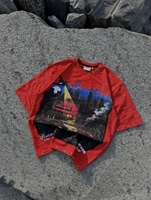 T-shirt décontracté surdimensionné pour homme en coton vintage lavé avec détails rivetés, séchage rapide et imprimé graffiti urbain pour le streetwear
