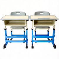 Bureau d'école moderne avec patère, design anti-pincement inclinable, cadre métallique, plateau en MDF, mobilier scolaire pour appartement et hôpital