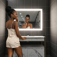 Miroir de salle de bain intelligent à LED illuminé pour hôtel avec écran tactile, miroir LED complet UL CCT3000K-6000K pour chambre d'hôtel