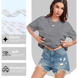 Camiseta Corta de Manga Corta para Mujer, Cuello Redondo, Básica, Holgada, de Verano, 100% Algodón Jersey, Transpirable, Informal - Product Image 4