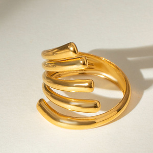 Anillo Abierto de Acero Inoxidable con Baño de Oro de 18k, Estilo Francés, Diseño Geométrico de Ondas Irregulares, Joyería Unisex de Lujo Ligero, Regalo - Product Image 4
