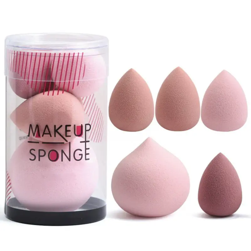 Set spons multiwarna 5 buah silikon Puff bentuk tetesan air silikon Kecantikan telur Logo kustom Label pribadi