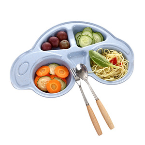 Assiette compartimentée pour bébé, en paille de blé, vaisselle pour enfants, nourriture complémentaire pour bébé, voiture de dessin animé - Product Image 5