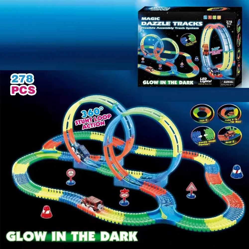 Pista de juguete de alta velocidad que brilla en la oscuridad, 2 coches, pista de tren stpand de plástico, en venta