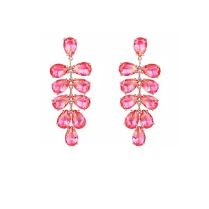 YSearring-464 xuping colorful stone design ladies trendy leaf shaped custom long earrings