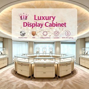 <span class=keywords><strong>Vitrine</strong></span> de luxe en verre blanc doré avec éclairage LED, étanche, facile à nettoyer, sur mesure pour bijoux, idéale pour les magasins de détail haut de gamme - Product Image 1