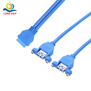 Lung Kay USB 3.0 <b>20</b> Pin To Dual Female Extension Cable With Lugs Blue - Product Image 1