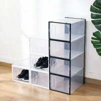 Boîte de rangement à chaussures anti-poussière, double, transparente, en plastique, avec fermeture magnétique, pliable, mobile, pour usage domestique