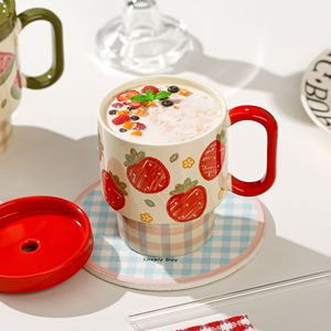 500ml Large Water Cup Cute Fruit Ceramic Mugs with Lids and Straw - Product Image 5