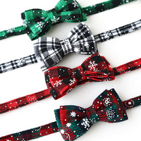 Collier pour animaux de compagnie Zoyi, série à carreaux de Noël, avec flocon de neige et nœud, accessoire de Noël réglable pour chiens et chats