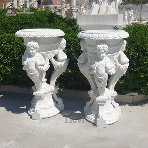 Dekorasi Taman Rumah Ornamen Ukiran Patung Malaikat Berwarna Batu Marmer Tanaman Pot Bunga Vas