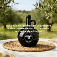 Bouteille d'huile d'olive ronde en verre foncé de 500 ml et 750 ml avec poignée, vide, en forme de pichet, pot de stockage d'huile comestible, logo personnalisé pour l'huile d'olive