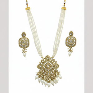 Elegant Gold Plated <b>Long</b> Necklace Set Kundan & Pearl Design and Pearls <b>Long</b> Necklace Set 10574071 Fine Jewelry Collection - Product Image 2