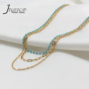Link Chain Stainless Steel Jewelry Necklaces 3 Layers Miyuki Beads 18K Gold Plated Beaded Necklaces