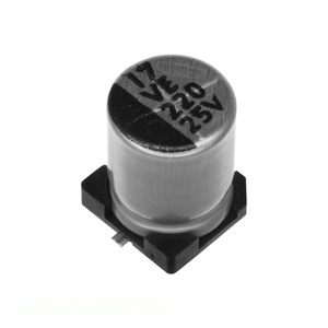 ตัวเก็บประจุแบบติดตั้งบนพื้นผิว (Surface Mount) รุ่นดั้งเดิม 47 ไมโครฟารัด AVEK476M35F24T-F  แบบอะลูมิเนียม 47UF 20% 35V SMD - Product Image 1