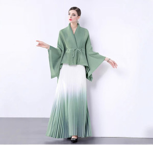 Hồi giáo truyền thống quần áo thanh lịch bat tay áo quần áo Đầm abaya Miyake Top và Gradient cộng với kích thước maxi váy hai mảnh Bộ - Product Image 1
