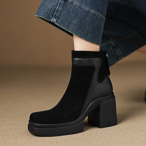 Nuevas Botas de Montar Impermeables de Tacón Medio con Capucha y Punta Redonda, de Piel Vacuna, Versátiles y a la Moda para Otoño e Invierno - Product Image 3