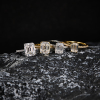 Bague de mariée pour femme en argent 925 plaqué or/rhodium, sertie de moissanite ou de zircon cubique taille émeraude 1-4 carats, avec tige pavée et marquage officiel