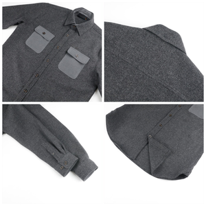 Chemises à manches longues pour hommes <span class=keywords><strong>en</strong></span> <span class=keywords><strong>laine</strong></span> pure à 100 %, personnalisables, style patchwork, double poche - Product Image 5