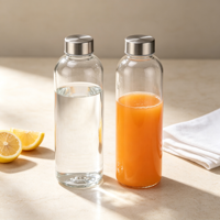 Bocaux de conservation cylindriques en verre lisse avec couvercles hermétiques en acier, idéaux pour les boissons maison à base de plantes, d'eau et de fruits, et pour le rangement en cuisine.