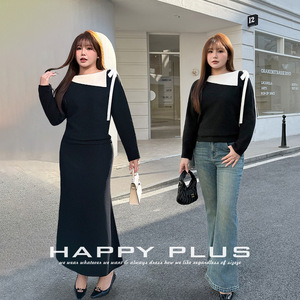 Pull en maille à col nœud color-block pour femme Runqi, grande taille, automne-hiver, anti-boulochage, manches longues - Product Image 3