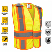 Chaleco de Trabajo de Seguridad ANSI Clase 2 con 5 Puntos de Liberación Rápida, Múltiples Bolsillos y Malla Transpirable para Construcción y Seguridad Ferroviaria