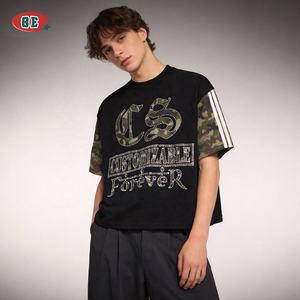 도매 박시핏 카모플라주 디자이너 라인스톤 티셔츠 빈티지 스트리트웨어 커스텀 카모 로고 스포티 반팔 티셔츠 - Product Image 3