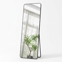 ECOLIVING Miroir sur pied Art Déco en métal, pleine longueur, 4 mm d'épaisseur, cadre noir arqué, éclairé, pliable, portable, incassable, pour mariage