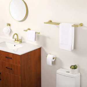 4 pezzi Set di ferramenta da bagno in ottone spazzolato in acciaio inox, doppio asciugamano <span class=keywords><strong>e</strong></span> <span class=keywords><strong>porta</strong></span> <span class=keywords><strong>carta</strong></span> <span class=keywords><strong>igienica</strong></span> con gancio portasciugamani - Product Image 4