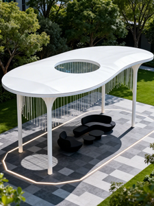 Pergola Moderna Minimalista in Metallo Curvo, Tettoia Artistica Personalizzata con Illuminazione Lineare per Piazze - Product Image 2
