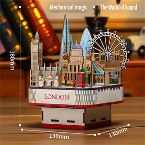 Caja de Música Miniatura de Madera Hecha a Mano con Manivela, Divertida y Moderna, Ecológica, Juguete para Adultos Entusiastas de la Arquitectura - Product Image 5