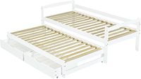 Lit d'appoint extensible en bois massif blanc avec tiroir de rangement, lit pour enfant en bois blanc avec rangement, canapé-lit mural avec tiroir