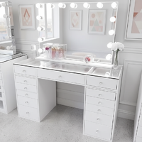 Runwood Coiffeuse de luxe moderne professionnelle avec miroir éclairé et 13 tiroirs de rangement pour salle de bain et chambre V