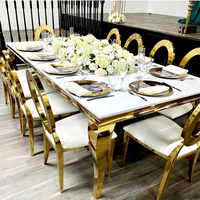 Table de banquet pour événements, hôtels, mariages, avec plateau en MDF blanc et pieds en acier inoxydable doré