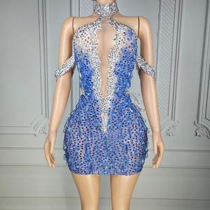 Abito <span class=keywords><strong>Mini</strong></span> <span class=keywords><strong>da</strong></span> Compleanno Blu Argento con Strass, Senza Spalline, Trasparente, Aderente, per Feste in Discoteca, Costume <span class=keywords><strong>da</strong></span> <span class=keywords><strong>Sera</strong></span>, Venduto Direttamente dalla Fabbrica Ocstrade - Product Image 2