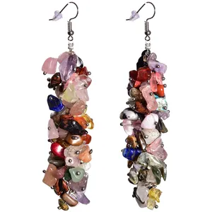 Asingeloo Chaka Natural Gemstone Stone Dangle Drop Earrings for Women Handmade Healing Crystal Jewelry