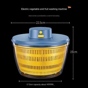 Sleek Black Stainless Steel Electric Salad Spinner with 4.5L BPA Free Bowl Auto Shut Off & Dishwasher <b>Safe</b> Design for Home and - Product Image 4