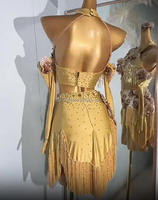 Robe de scène à franges et sequins pour adultes, idéale pour les concours de danse latine, les spectacles de danse florale et les tenues de danse de salon.