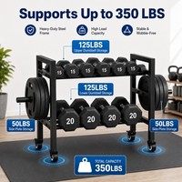 Support de rangement mobile CooSport Fitness à double niveau pour haltères et barres, largeur réglable, sur roulettes, pour salle de sport à domicile