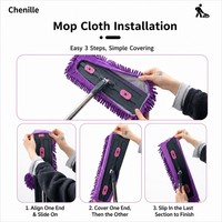 Serpillère plate en chenille mains libres avec manche télescopique en acier inoxydable de 46 cm, design auto-essoreur pour nettoyage rapide des sols en bois dur, carrelage et marbre