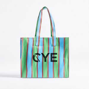 Sacs fourre-tout écologiques pour femmes de 18 pouces sacs à main en toile à rayures colorées sacs d'épicerie réutilisables poche intérieure pour l'été - Product Image 1