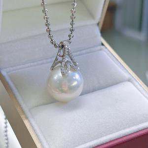 Pendentif haut de gamme en or 18 carats Zhuji, perle d'eau douce naturelle ronde de 12-13 mm, sans défaut, collier - Product Image 3