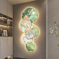 Décoration murale LED illuminée avec neuf poissons koï et bassin de lotus pour restaurant, hôtel, salon, intérieurs asiatiques modernes